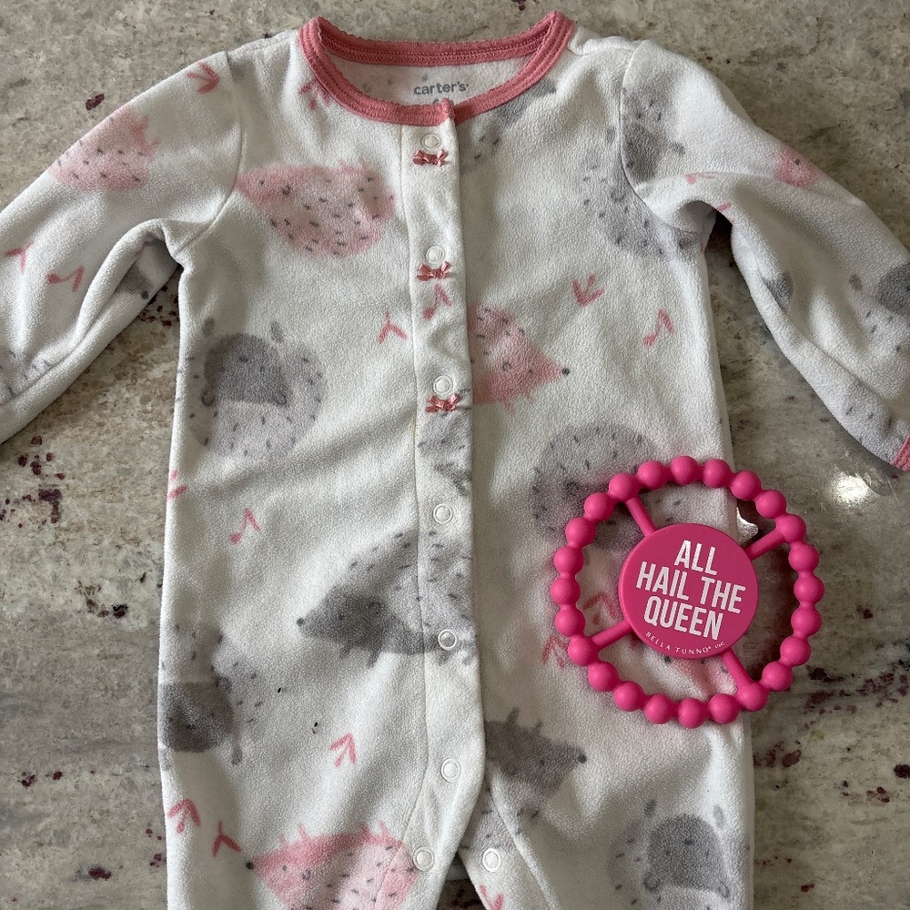 6 month fleece pajamas and teether